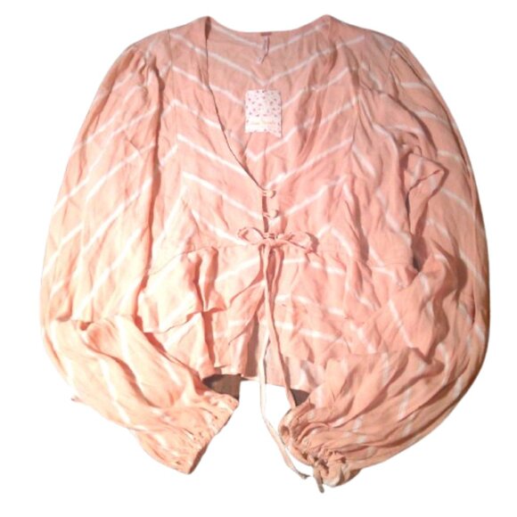 Free People Samifran Ruffle Top Peach Petal Ruffle Top Women Size MED NWT Boho - Picture 4 of 7